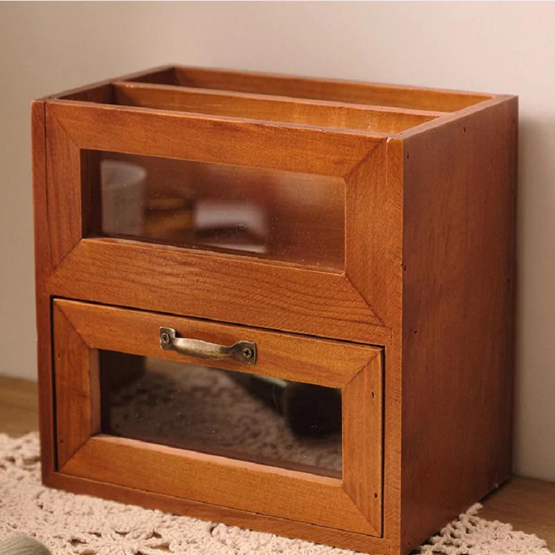 Retro simple style makeup brush storage desktop remote control box Desk storage shelf desktop storage box