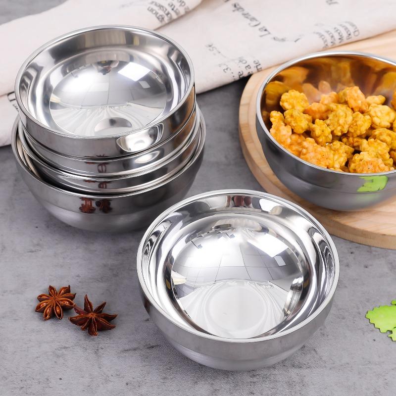 Stainless Steel Anti Scalding Bowls Double-layer Thickened Soup Rice Bowls Salad Ice Cream Dessert Bowl Kitchen Dining Tableware