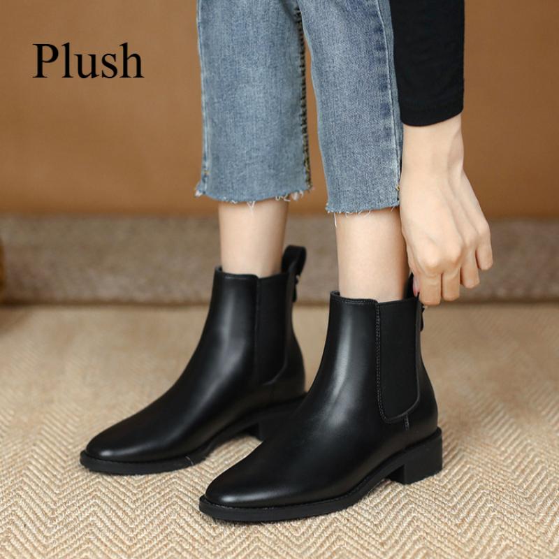 Women's Short Boots British Style Thick Heels Thick Sole Thin Spring and Autumn Single Boots