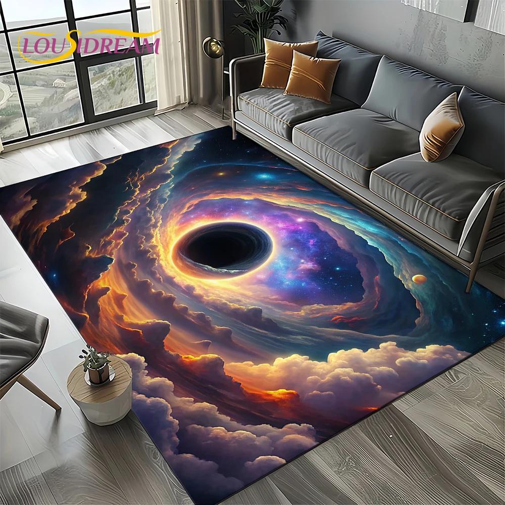 Universe Space Stars Black Hole Galaxy Earth Milky Way Carpet Rug for Living Room Bedroom Sofa Decoration,Non-slip Floor Mat