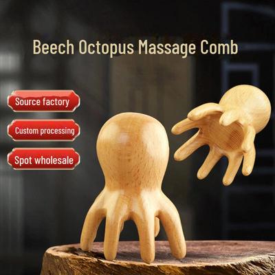 Sandalwood Octopus Head Scalp Massage Comb Meridian Acupuncture Stick Wood Comb