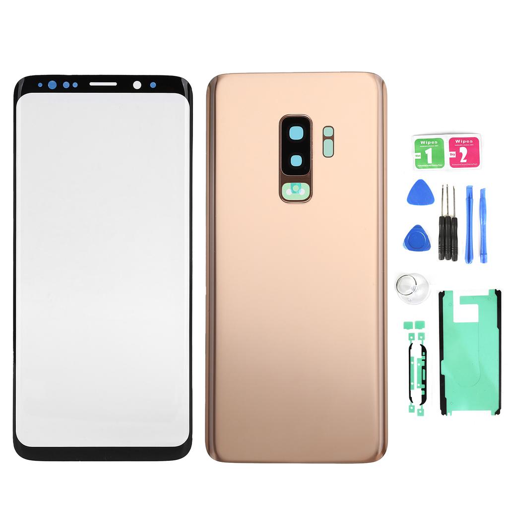 Phone Rear Back Glass Cover Front Screen Glass Lens Replacement Set for Samsung S9+ G965(Gold )