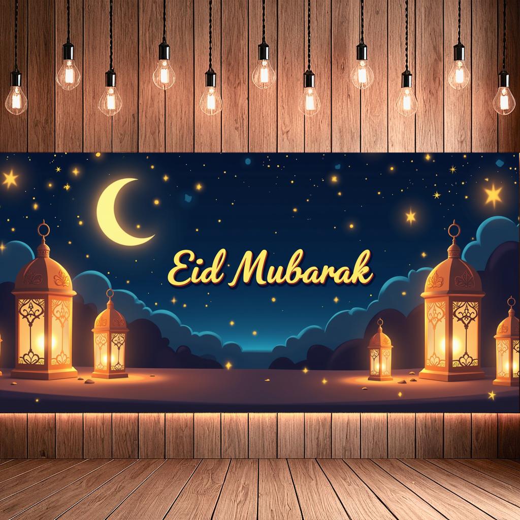 Lanterns Printed Festival Eid Illuminated Banner For Event Family Party