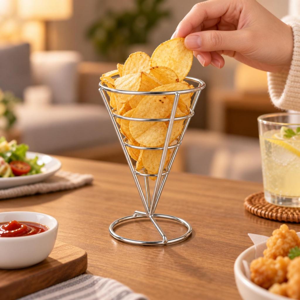 Single-Head Cone-Shaped Fry Holder Easy to Clean Stainless Steel Wire Cone