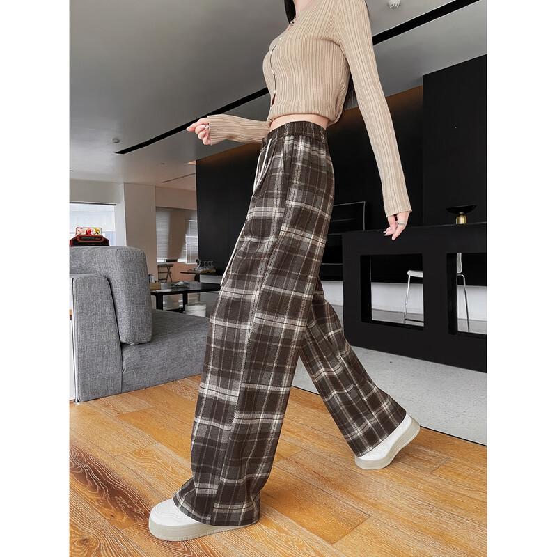 TonLion Women's 2025 Autumn/Winter Maillard Plaid Loose Casual Long Pants