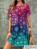 Fashion 3D Print Summer Dress Loose Casual Short Sleeve O-Neck Mini Dress