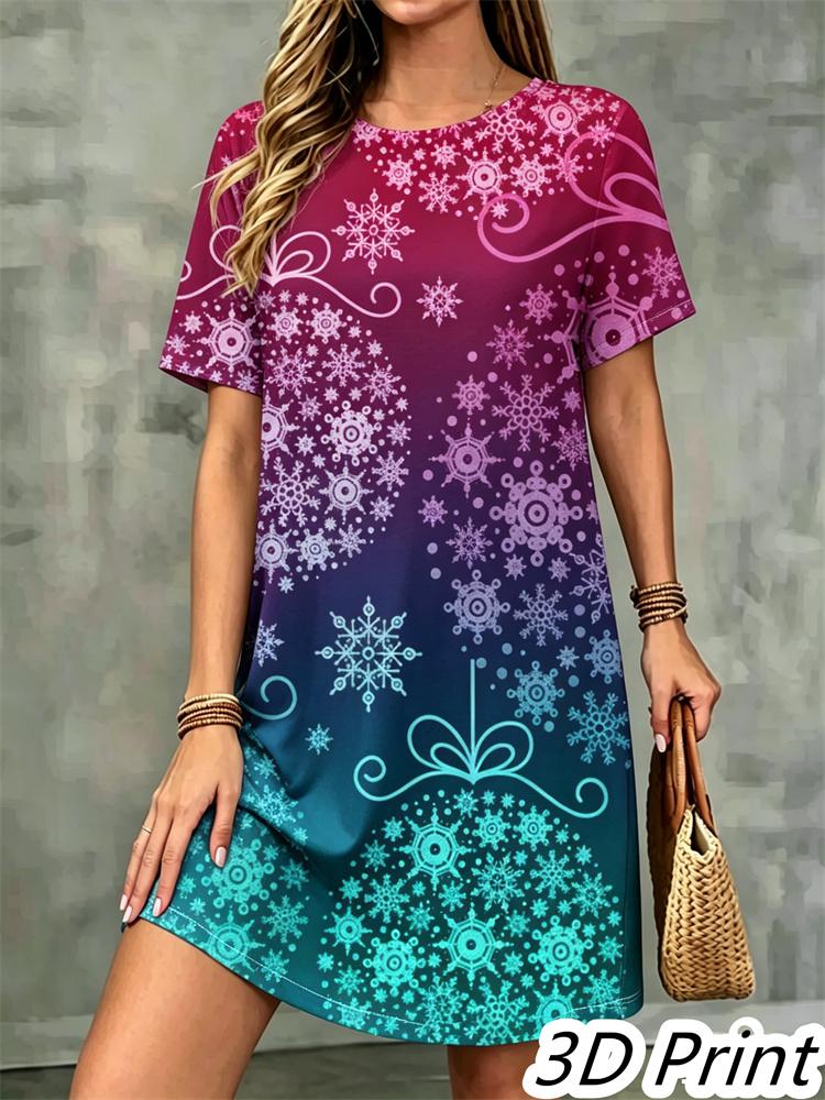 Fashion 3D Print Summer Dress Loose Casual Short Sleeve O-Neck Mini Dress