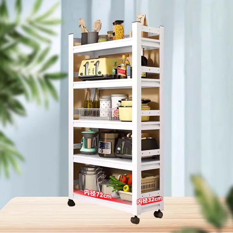 Movable 5-Tier Carbon Steel Kitchen Storage Shelf with Wheels