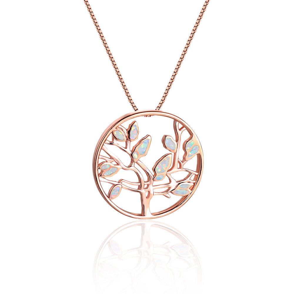 Korean Style Rose Gold Lucky Tree Life Tree Round Pendant Versatile Necklace