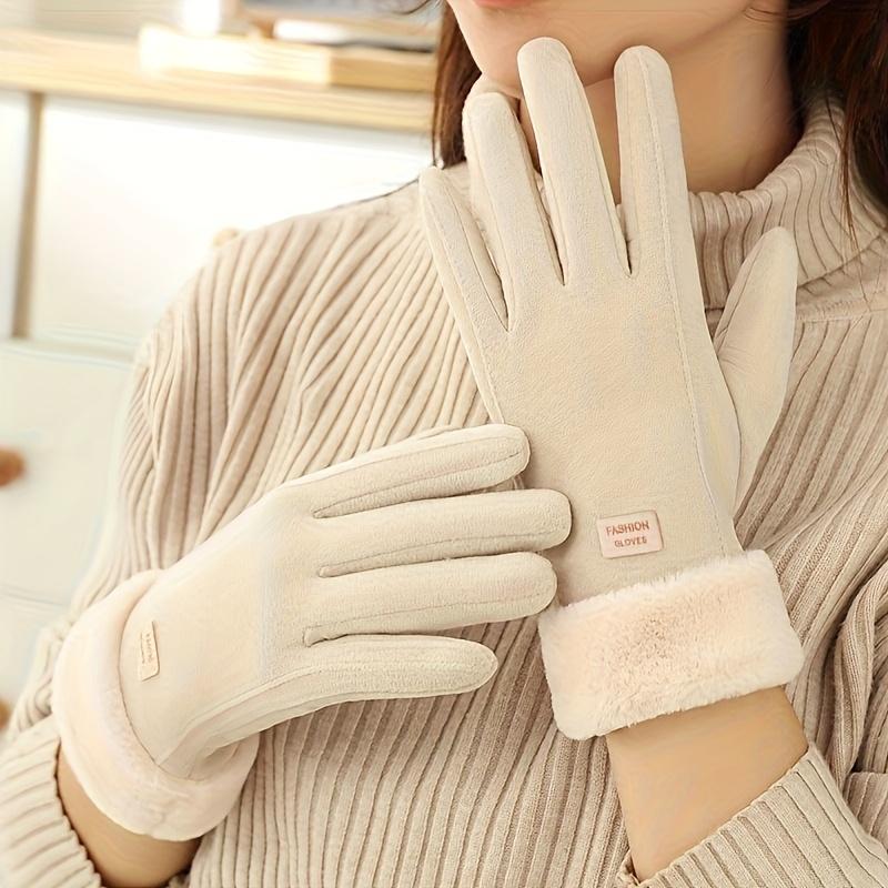 1 PAIR Ladies Winter Touch Gloves with Plush Lining, Thick Thermal Gloves, Durable Polyester