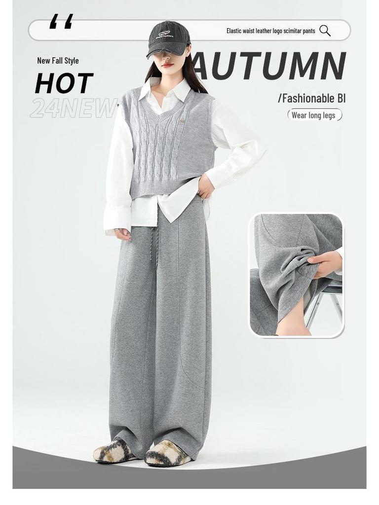 TikTok Trendige Damen High-Waist Weitbein-Sweathose mit Samt für Herbst/Winter
