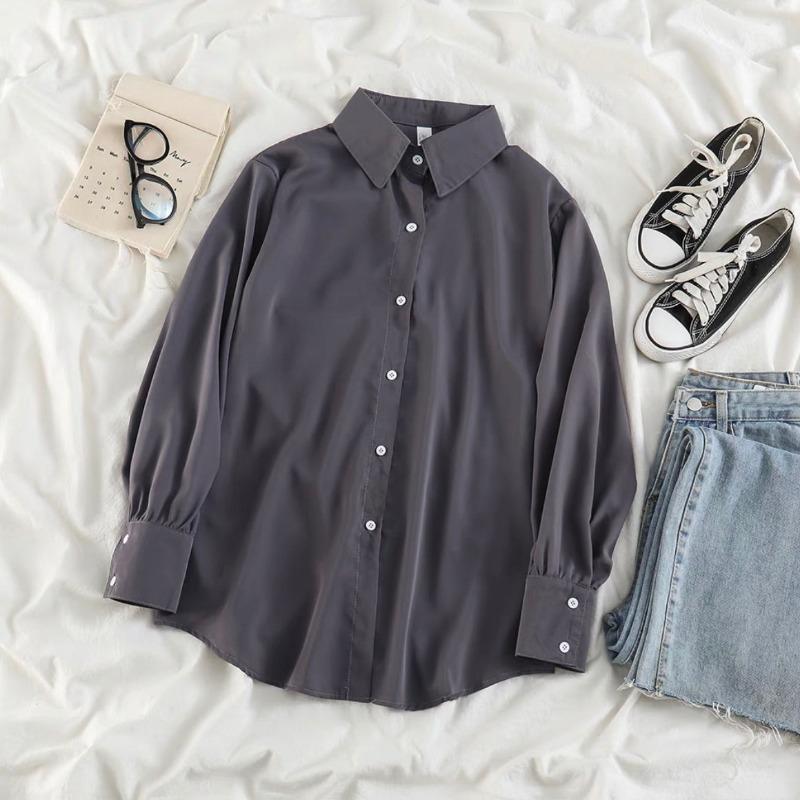 

Классическая рубашка с длинным рукавом для женщин, стиль преппи, свободный кардиган, повседневная одежда в стиле ретро, больших размеров 3XL серый