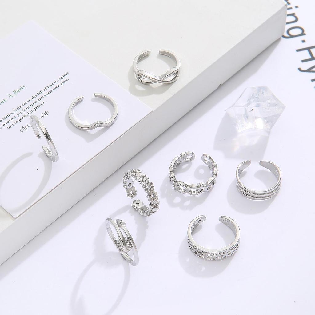 Adjustable Toe Rings Set - 8 European & American Styles, 8-Shaped and Arrow Designs for Women, Beach & Pinky Wear