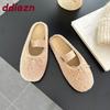 Mode Winter Warm Damen Flach mit Fellschuhen Mode Schmetterlingsknoten Damen Pantoletten Fell Hausschuhe Lässig Outdoor Indoor Weibliche Pantoletten