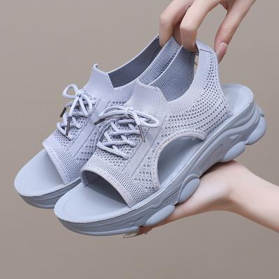 Fashion Mesh Breathable Women Sandals Summer Shoes for Women Lace-up Open Toe Trend Platform Sandals Beach Casual Heeled Sandals