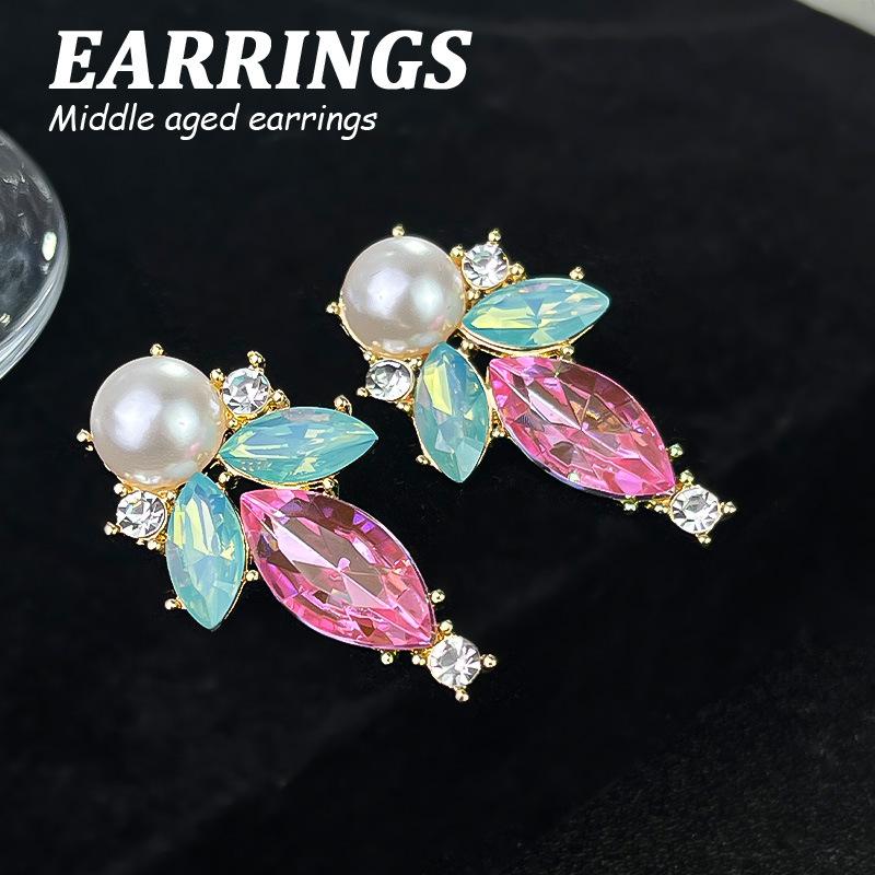 Boucles d'oreilles pendantes Zircon Fleur Colorée pour Femmes, Boucles d'oreilles pendantes Statement pour Fête & Usage Quotidien