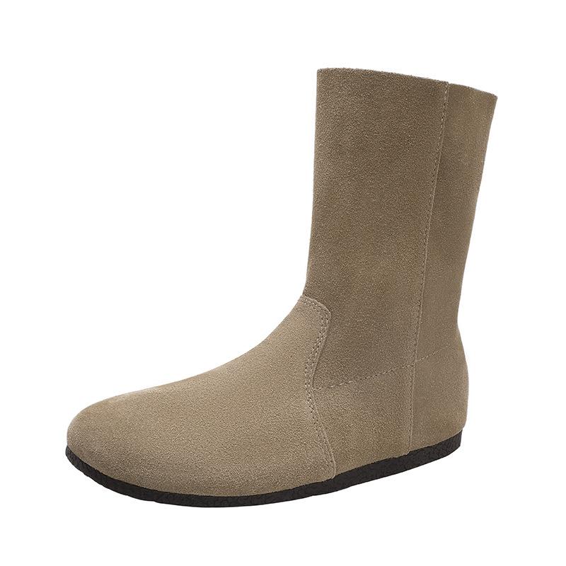 Autumn and winter round head short boots soft sole retro literary temperament comfortable two wear boots thin medium boots women