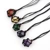 Handmade Black Rope Woven Natural Stone Crystal Rough Stone Mesh Pocket Adjustable Necklace Pendant N708