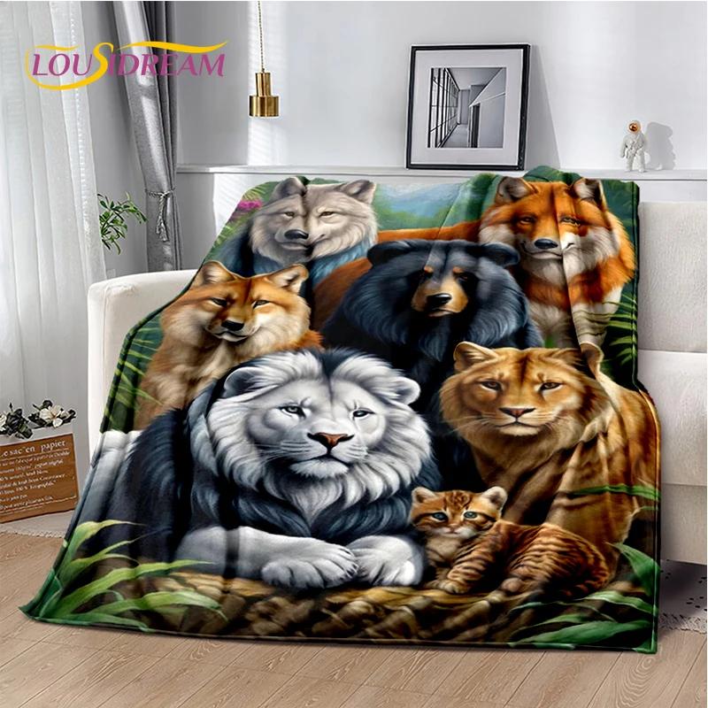 Wilde Tiger-Löwe-Leopard-Tier-Wildtier-Cartoon-Decke, weiche Überwurfdecke für Zuhause, Schlafzimmer, Bett, Sofa, Picknick, Büro