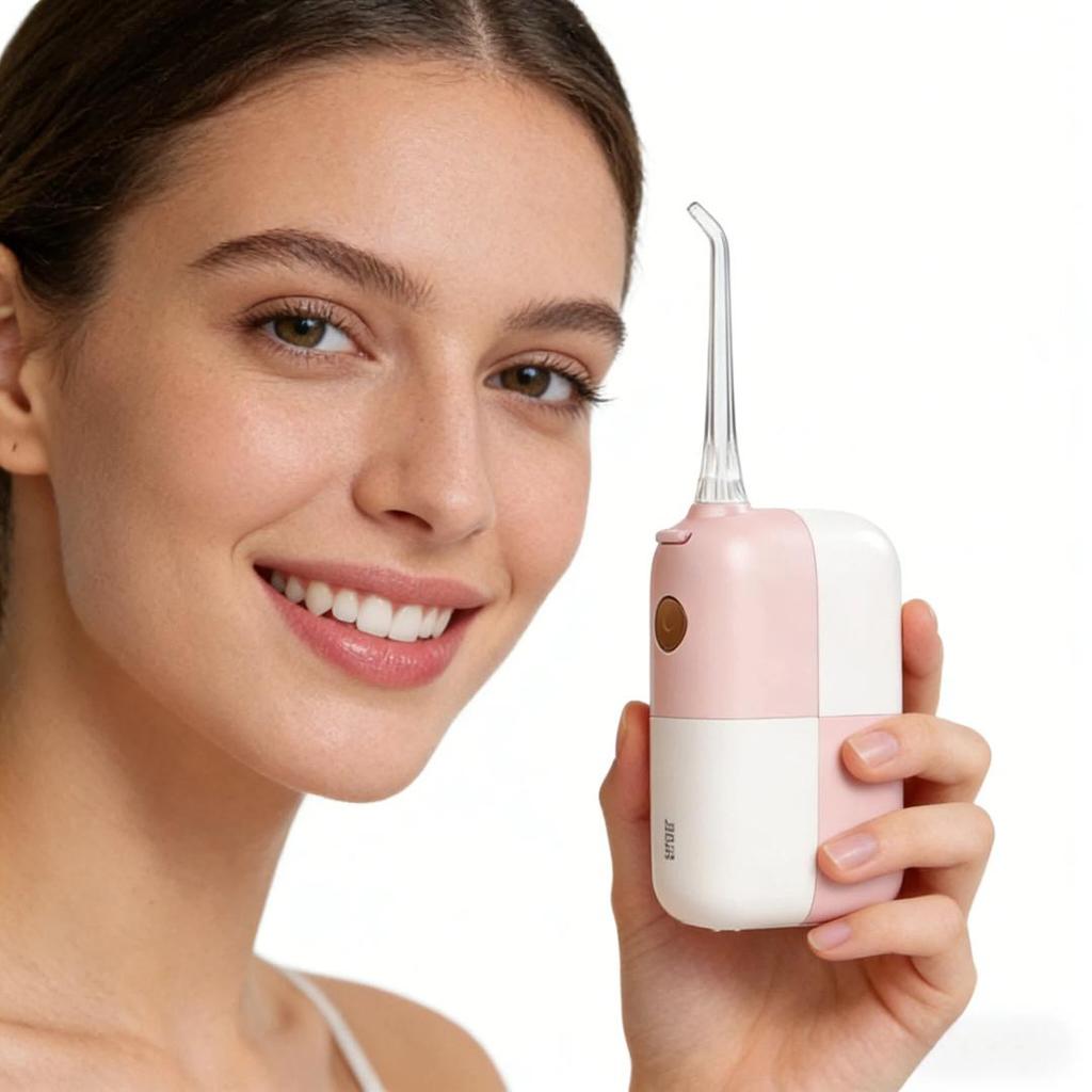BAIR Mini Magnetic Portable Water Flosser, Orthodontic Electric Oral Irrigator wuth 4 Nozzles, Travel Water Flosser Pink