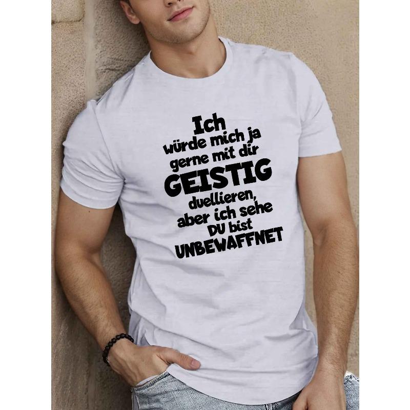 Europejskie rozmiary Męska koszulka z krótkim rękawem w stylu niemieckim - Codzienny letni top z okrągłym dekoltem z nadrukiem w języku niemieckim (Pismo niemieckie)