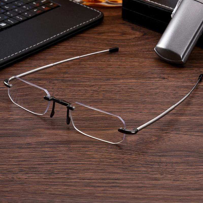 Men Women Portable Mini Folding Adjustable Frameless Reading Glasses Lighter Glasses Case Anti-blue Light Presbyopic Eyeglasses