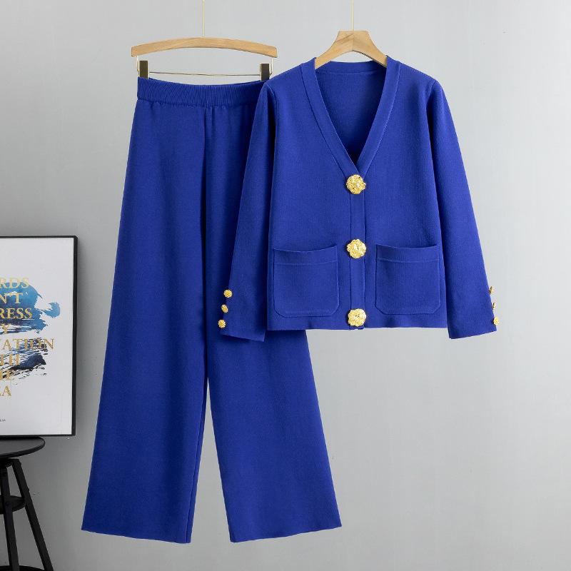Women's Fashionable Casual Printed Long-sleeved V-neck Pantsuit