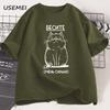 Funny CAT Graphic T-shirt Russian Script Tee Shirt Casual Short Sleeve Cotton Tshirt Soft Loose Tshirts Unisex Clothing
