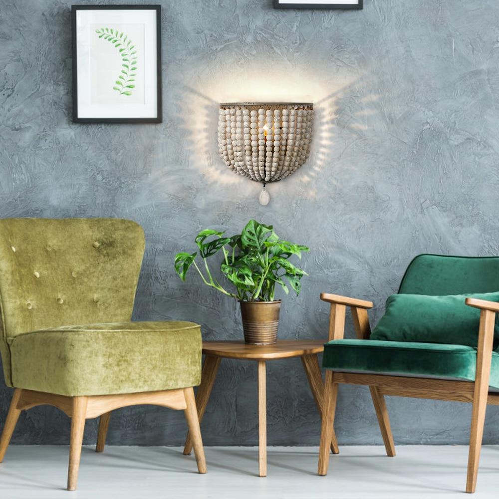 European-Style Retro Wooden Bead Wall Lamp E27/E26 Bedroom Bedside Loft Corridor Porch Cafe Lighting Wall Lamp