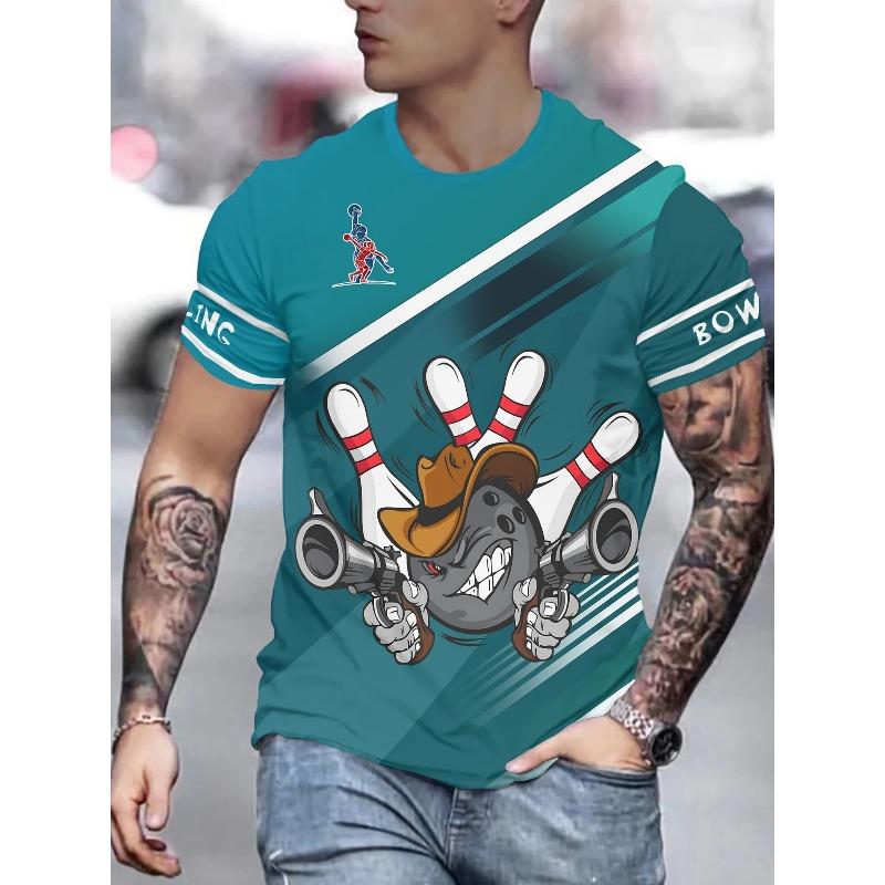 Herr T-shirt med 3D-tryck, kortärmad, rundhalsad, tröja, avslappnad topp