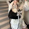Lace Pearl Pendant Bow Shoulder Bag Large Capacity French Style Handbag PU Hobo Bag  Streetwear