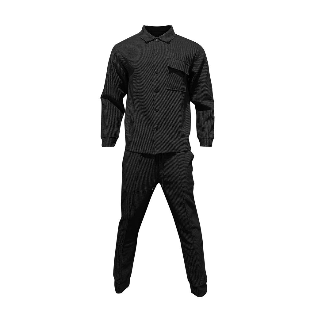 Herren Twill Revers Langarm Jacke Einreihig Einfarbig Schlank Jacke Twill Hose Anzug