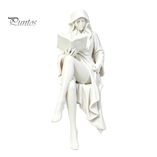 3D Printed Home Accents Ghost Girl Reading Statue, Elegant Faceless Figurine, Minimalist White Desk Cute Figurine Decor for Shelf Edge, Gothic