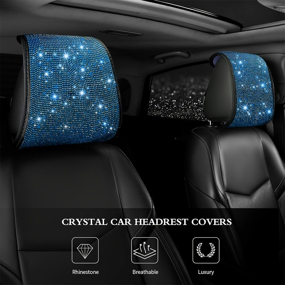 2pcs Bling Car Headrest Covers for Women Full Rhinestone Headrest Fits Most Cars