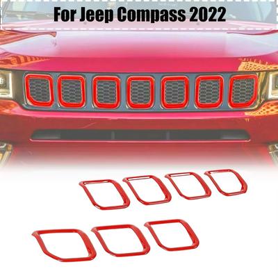 7pcs/set ABS Car Front Grille Ert Ring Grille Cover Trim for Jeep Compass  Mesh Grille Ert Cover Bumper Fender Cover