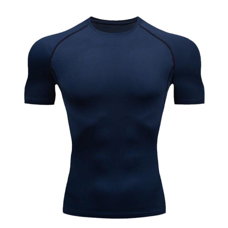 Herr sommar t-shirt sport fitnesskläder åtsittande kortärmad hög stretch andningsbar snabbtorkande is siden löpning baslager träningslinne