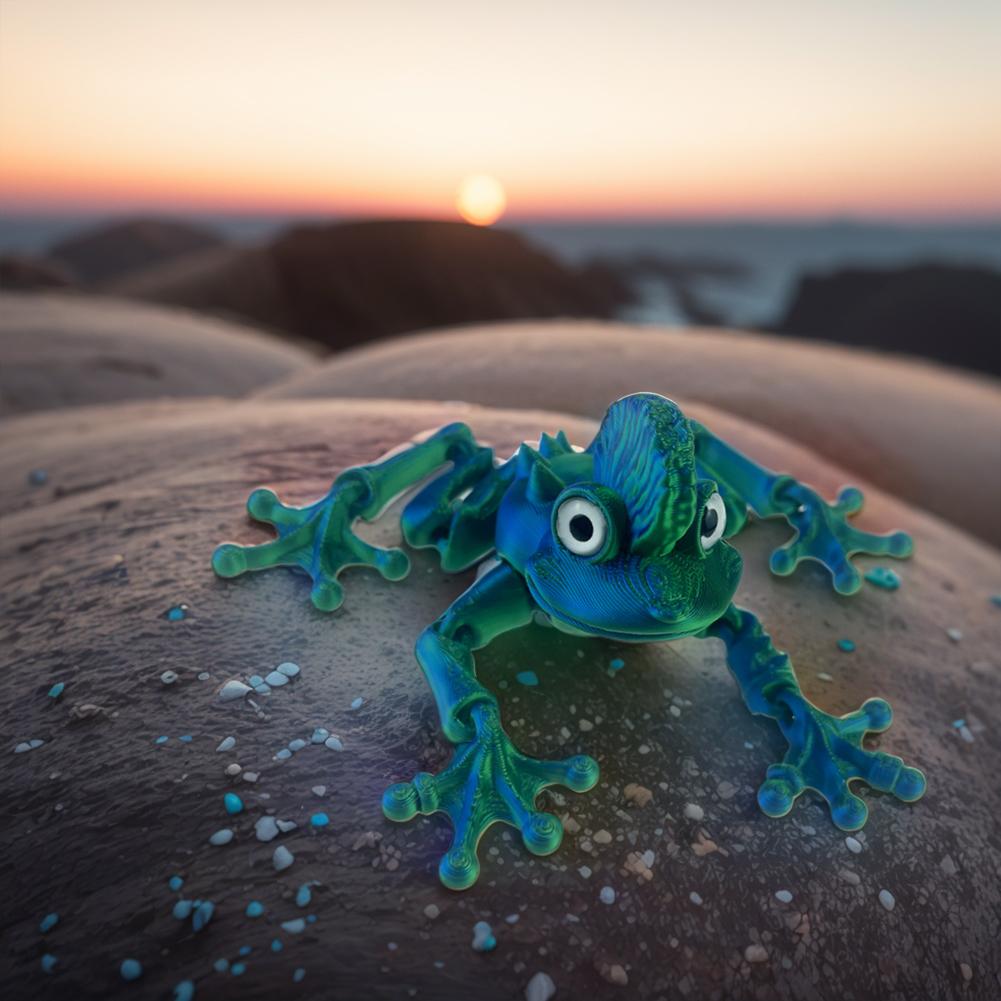 3D Printed Articulating Frog Figurine with Simulation Eyeball for Kids Adults