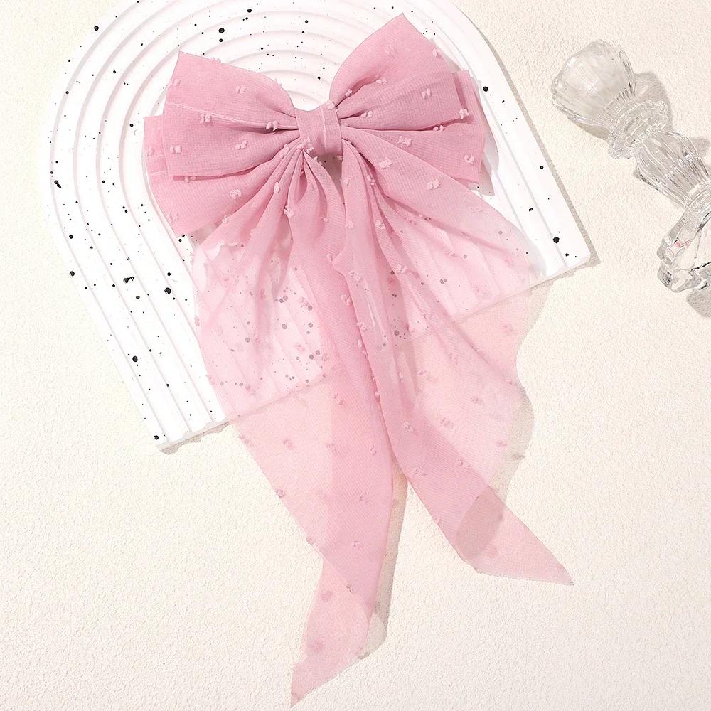 3Styles Girls Long Big Bow Float Satin Clips Back Head Hair Clip Wine Red with The Same Temperament Elegant Hair Accessories
