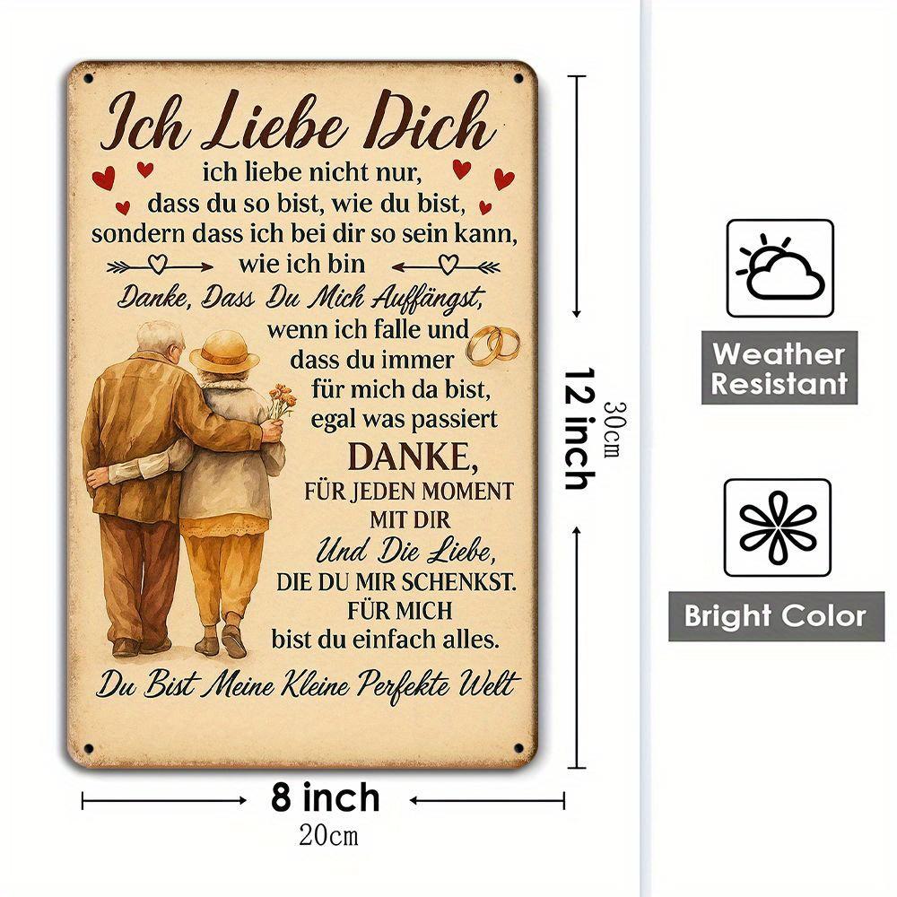 German Love Poem Metal Sign - 20x30cm  Ich Liebe Dich  Vintage Decor for Romantic Spaces chiaro