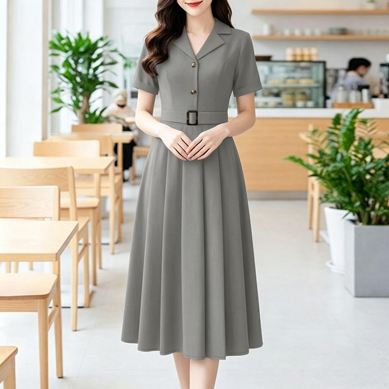 ZANZEA Women Elegant Turn Down Collar Casual Short Sleeve Dress M