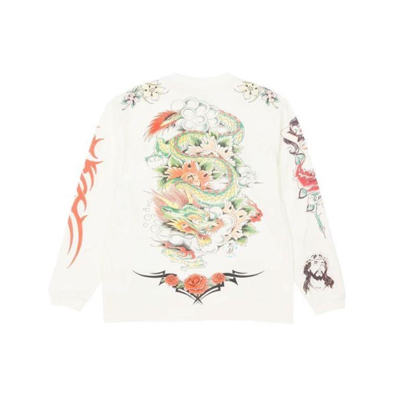 Palace Inky Long Sleeve White Chinese Character Print Crew Neck Long Sleeve T-Shirt Unisex P19ES053