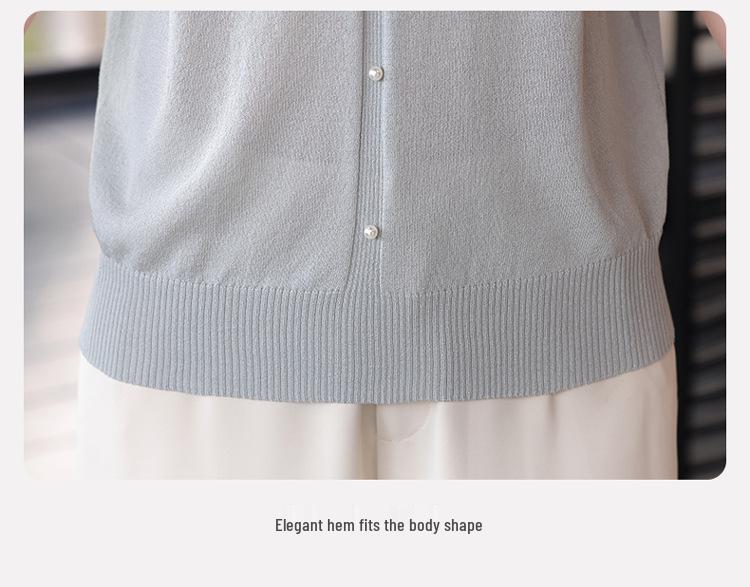 Elegant Ice Silk V-Neck Lace T-Shirt for Middle-Aged Women - Summer 2026 Style