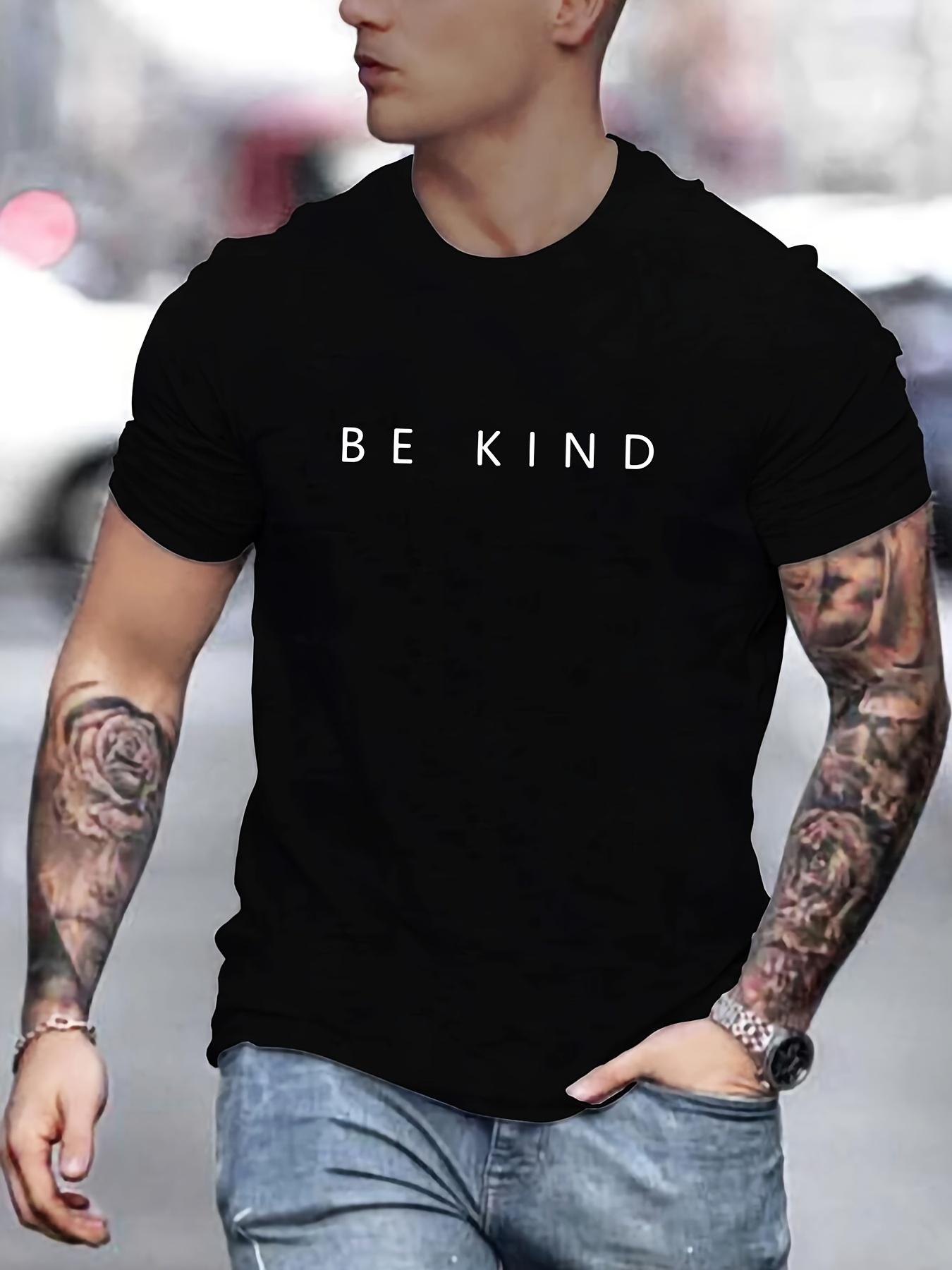 Men s Summer Loose Fit 100 Cotton be Kind Print T-shirt Tops O-neck Pactwork Casual T shirts for Men New S разноцветный