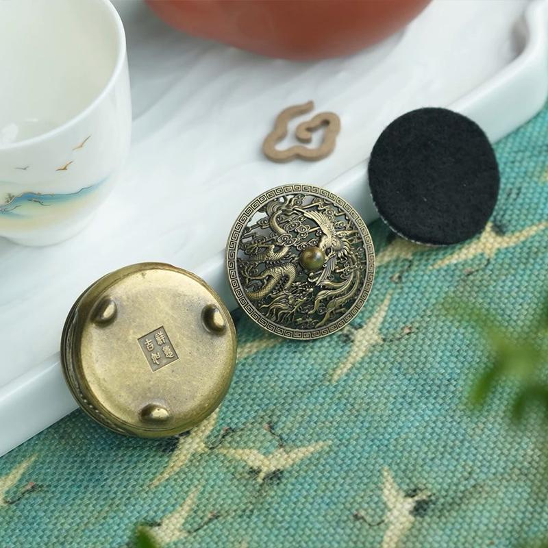Mini Antique Brass Incense Burner Propitious Dragon Phoenix Hollow Incense Censer Ornaments Chinese Ancient Tea Desk Decor