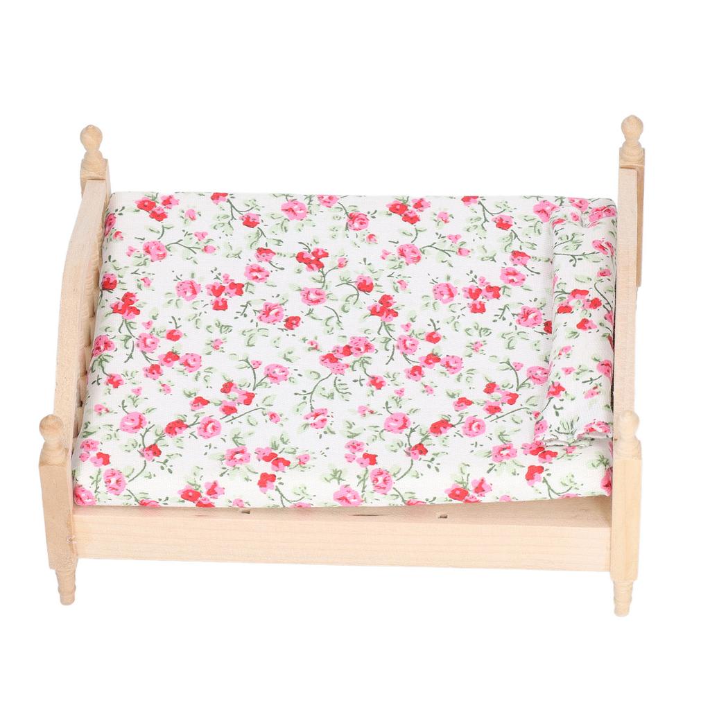 1:12 Dollhouse Mini Double Bed Lifelike Exquisite Details Mini Dollhouse Furniture Double Bed for 1:12 Doll House Gifts