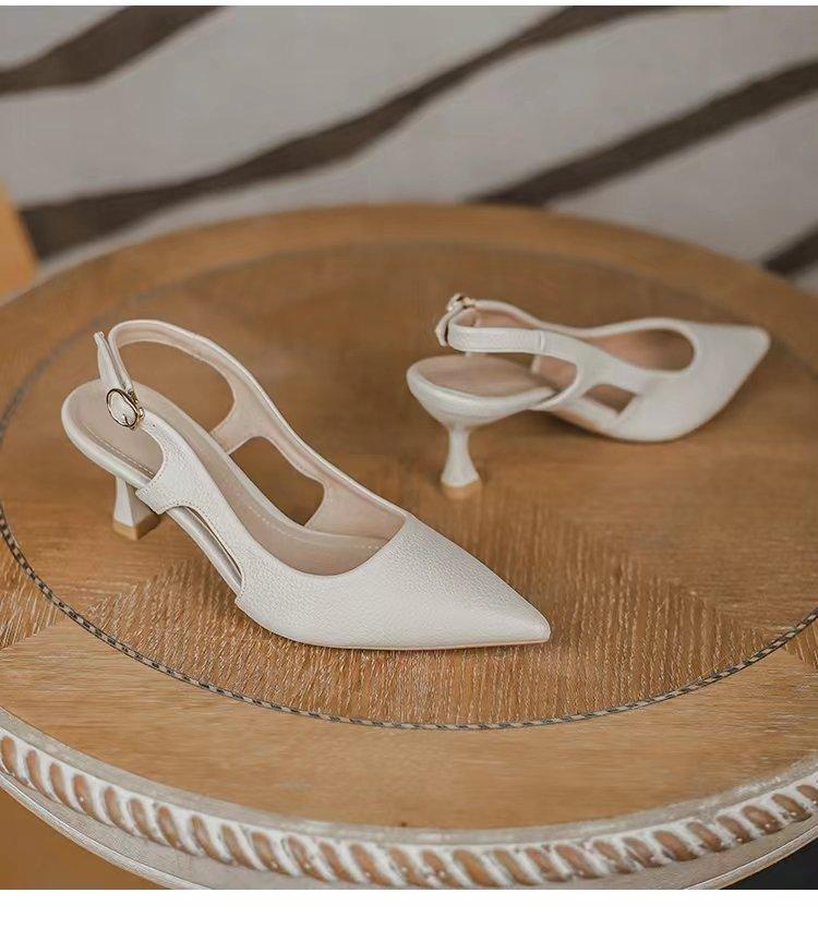 

2025 summer new lychee pattern professional stiletto heels back strap niche temperament pointed head bag head sandals women 39 бежевий