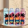 1PC Palm Tree Sunset Beach Pattern 750ml Color Plastic Sports Water Bottle Leakproof Flip Straw Lid Suitable for Sports Office Home Use