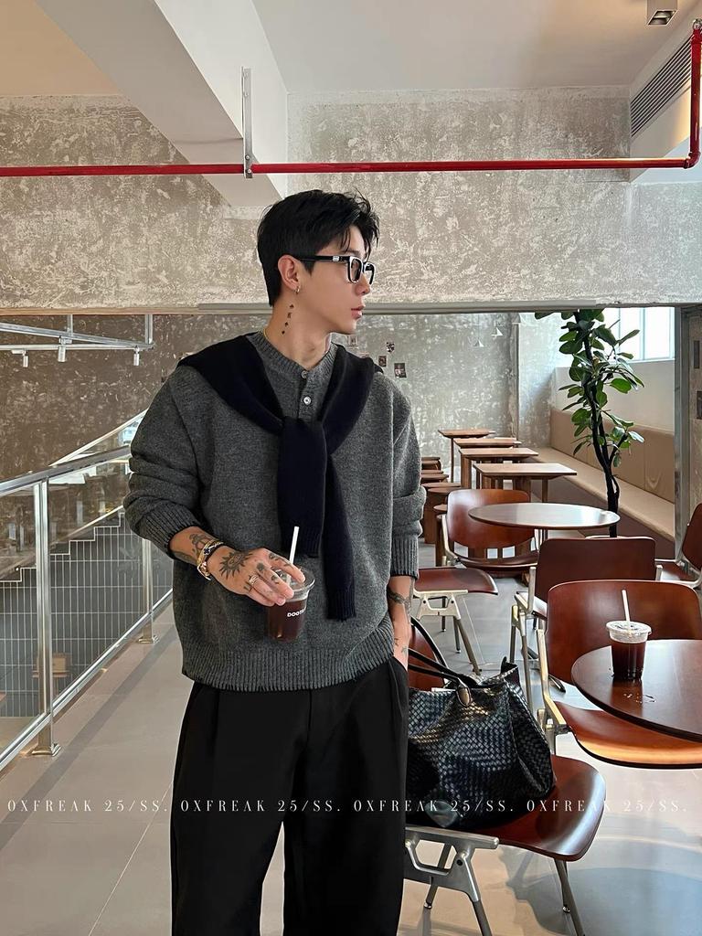 Men's Korean Style Color Block Two-Piece Shawl Knit Sweater - Fashionable Spring/Autumn Age-Reducing Outfit