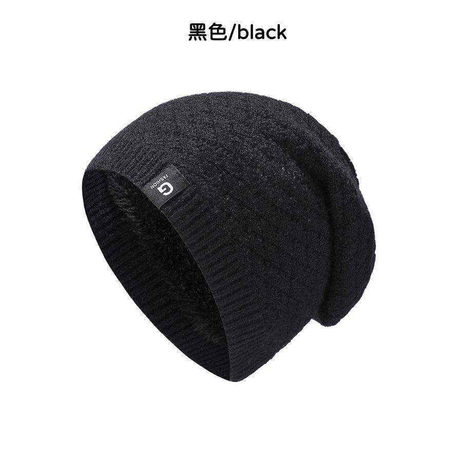 

Neutral autumn and winter thickened fleece knitted hat couple ear protectors high elastic bag head stacking hat M（56-58cm） чёрный