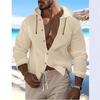 New Style Spring and Summer Men's Hooded Inch Shirt Solid Color Cotton Linen Men's Casual Long-sleeved Top